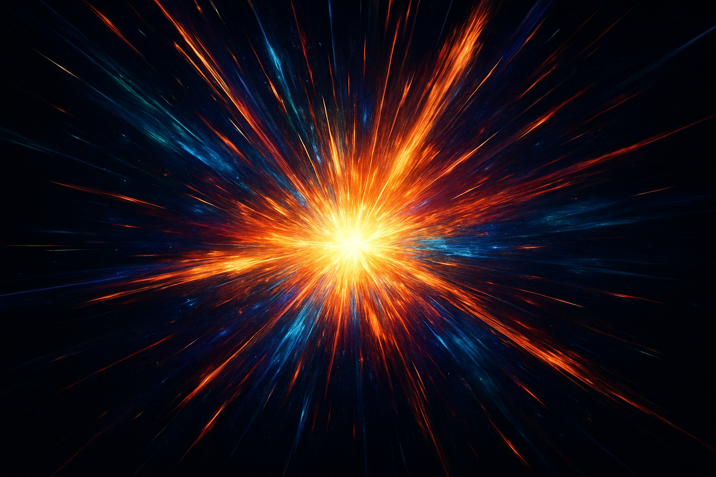 A dynamic burst of light and energy radiating outward from a central point, with vibrant colors and a sense of motion and excitement